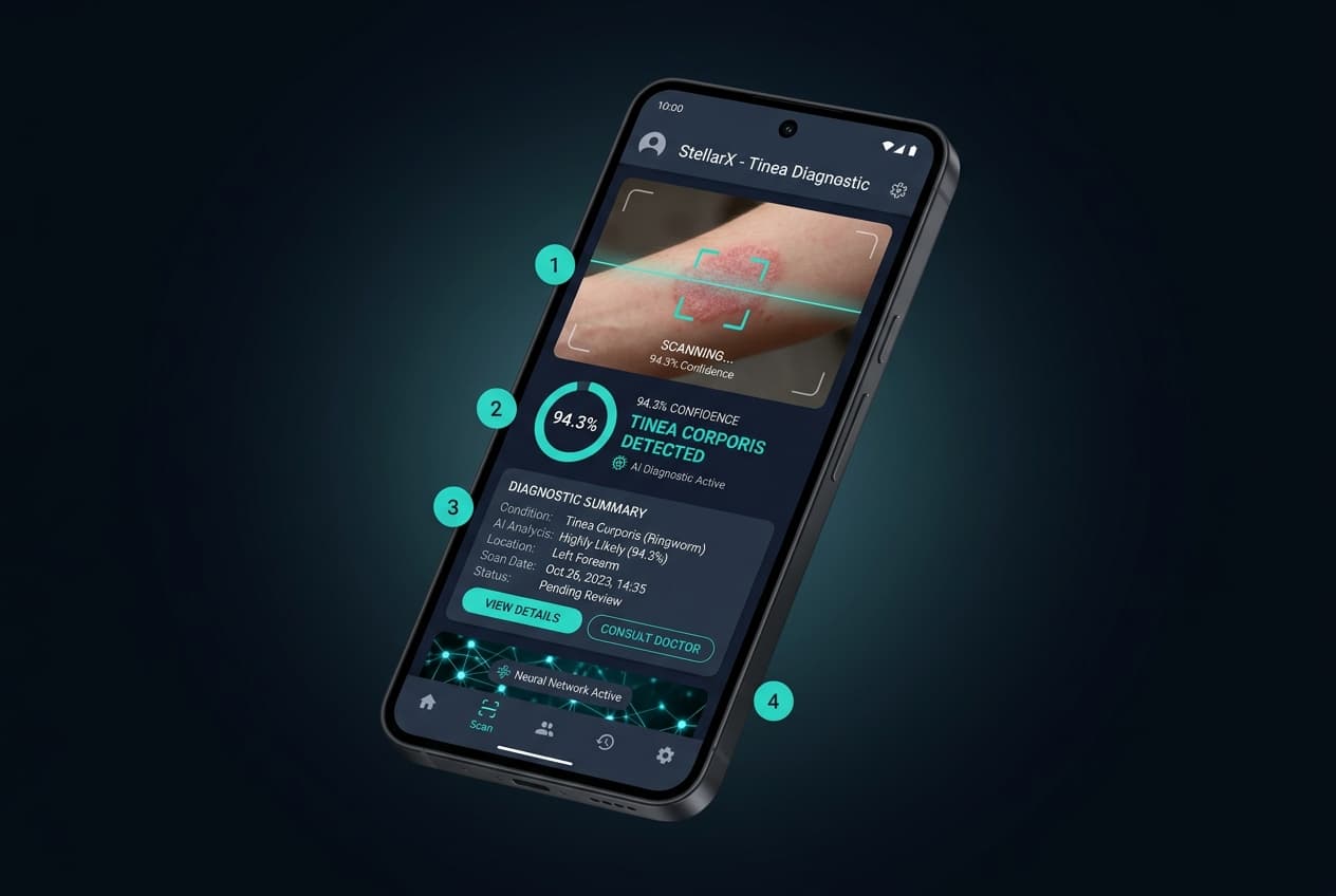 StellarX Tinea Diagnostic System app interface